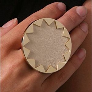 House of Harlow Large Sunburst Ring, Cream Leather